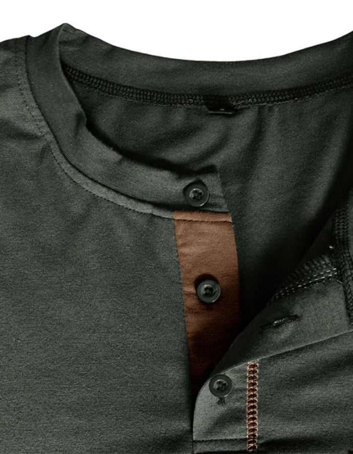 SHOPIQAT New Men's Henley Colour Block Knitted Long Sleeve T-Shirt - Premium  from shopiqat - Just $8.900! Shop now at shopiqat