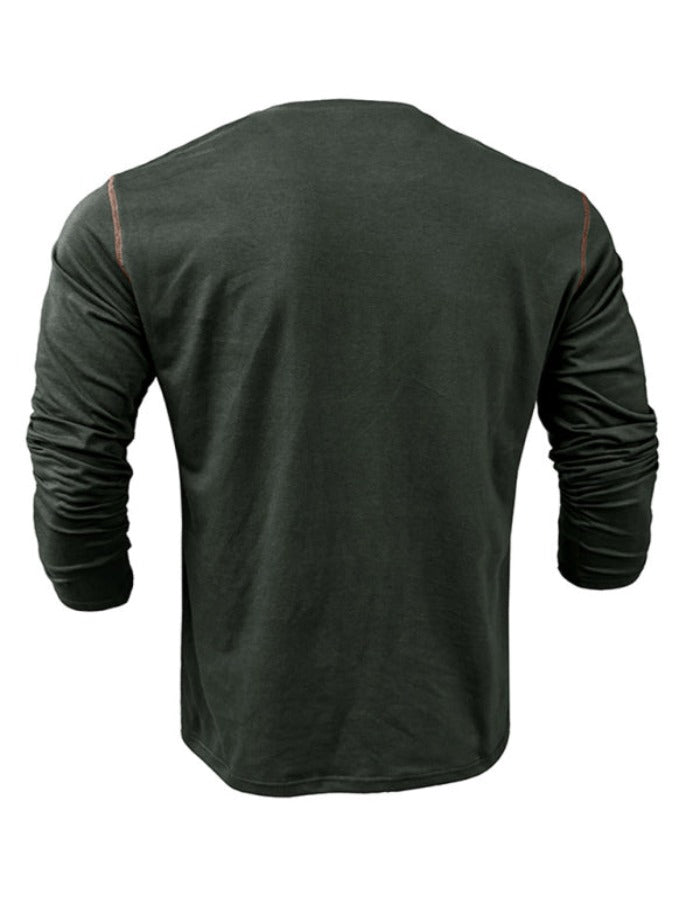 SHOPIQAT New Men's Henley Colour Block Knitted Long Sleeve T-Shirt - Premium  from shopiqat - Just $8.900! Shop now at shopiqat