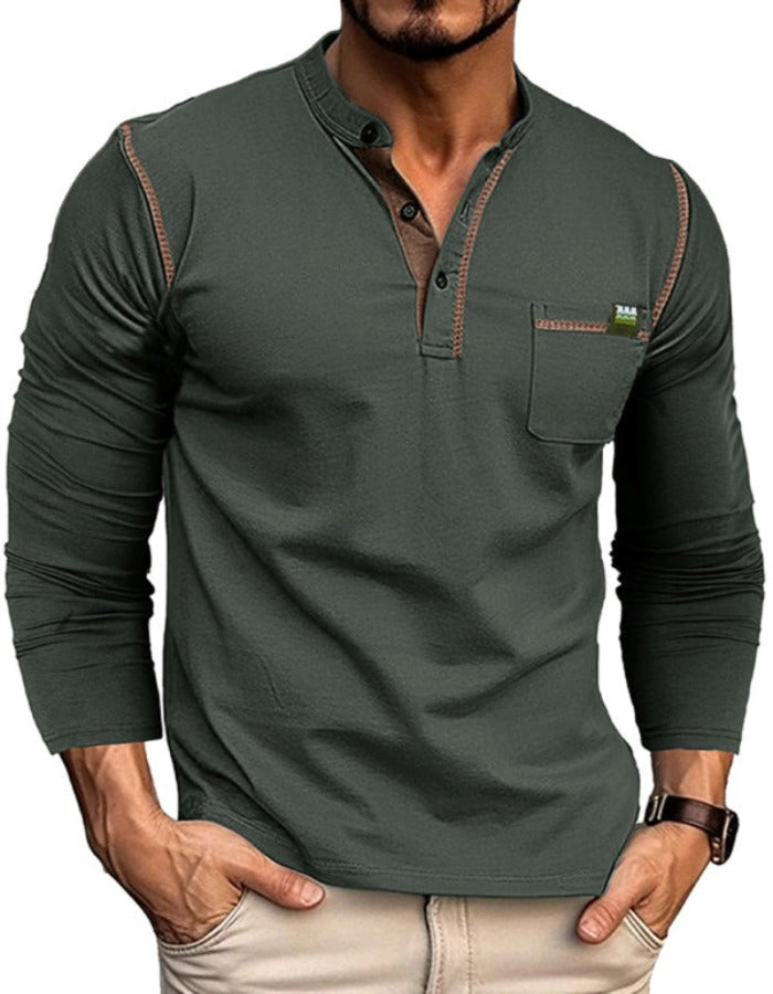 SHOPIQAT New Men's Henley Colour Block Knitted Long Sleeve T-Shirt - Premium  from shopiqat - Just $8.900! Shop now at shopiqat