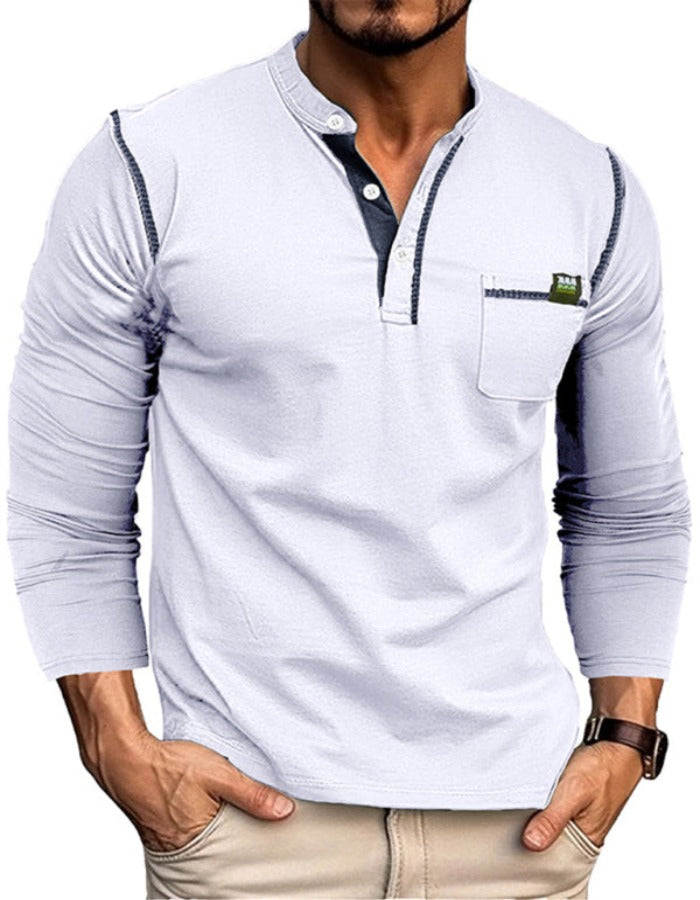 SHOPIQAT New Men's Henley Colour Block Knitted Long Sleeve T-Shirt - Premium  from shopiqat - Just $8.900! Shop now at shopiqat