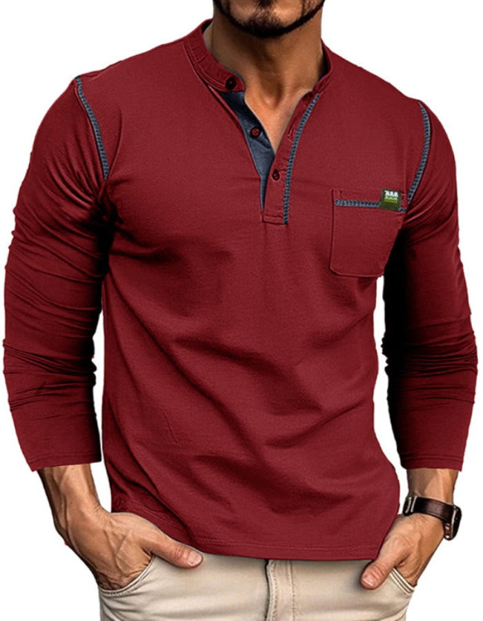 SHOPIQAT New Men's Henley Colour Block Knitted Long Sleeve T-Shirt - Premium  from shopiqat - Just $8.900! Shop now at shopiqat