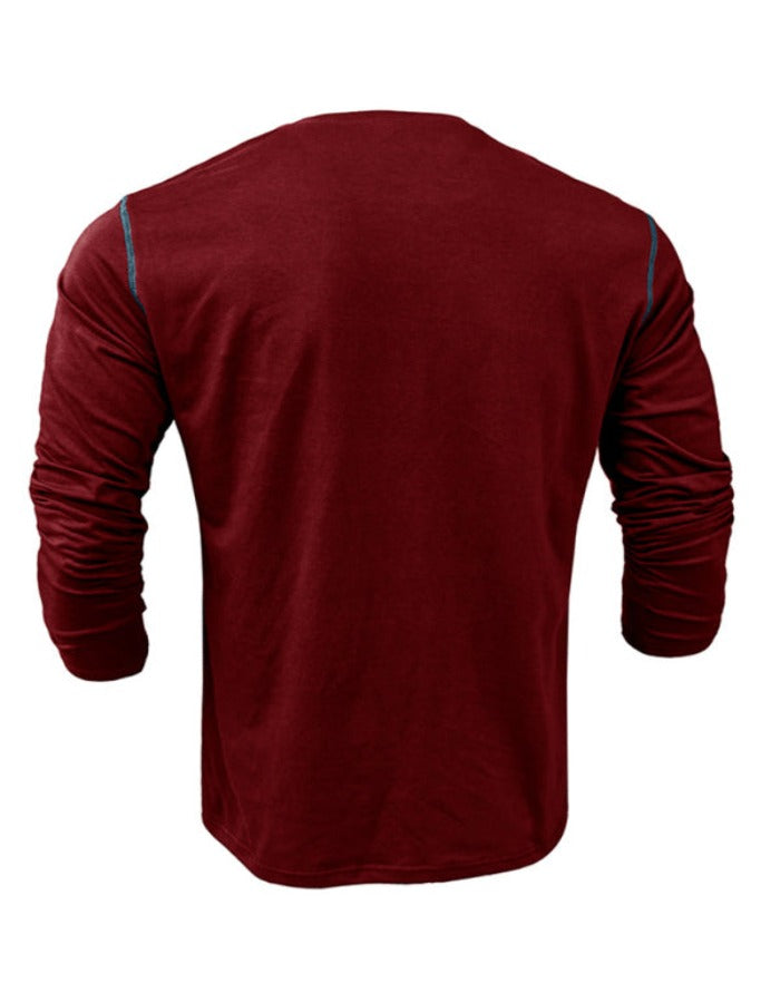 SHOPIQAT New Men's Henley Colour Block Knitted Long Sleeve T-Shirt - Premium  from shopiqat - Just $8.900! Shop now at shopiqat