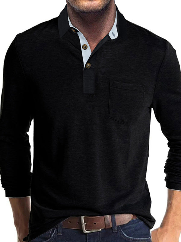 SHOPIQAT New Men's Long Sleeve Lapel Bottoming Polo Shirt Top - Premium  from shopiqat - Just $9.250! Shop now at shopiqat