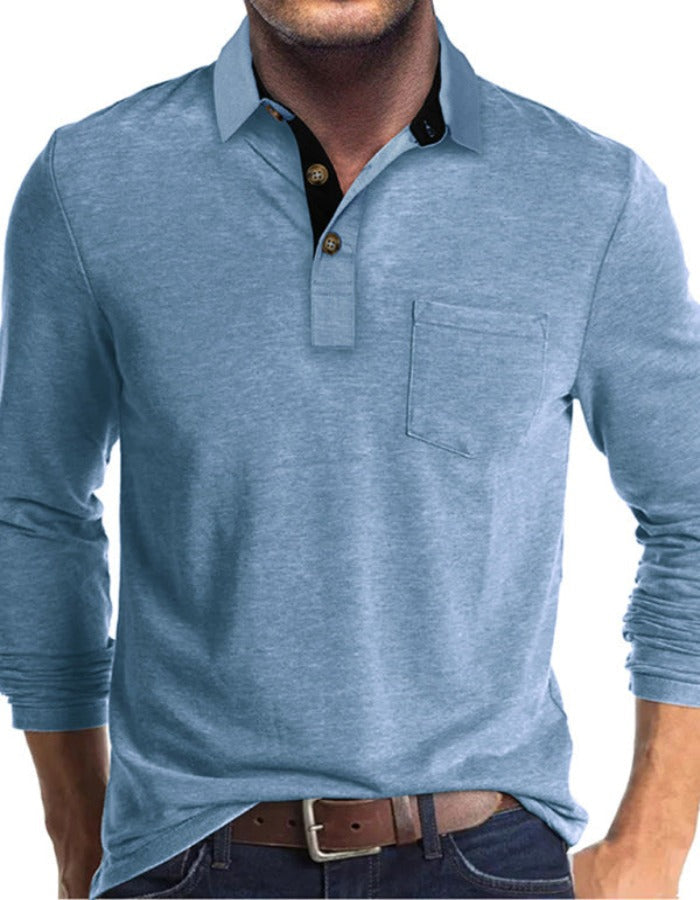 SHOPIQAT New Men's Long Sleeve Lapel Bottoming Polo Shirt Top - Premium  from shopiqat - Just $9.250! Shop now at shopiqat