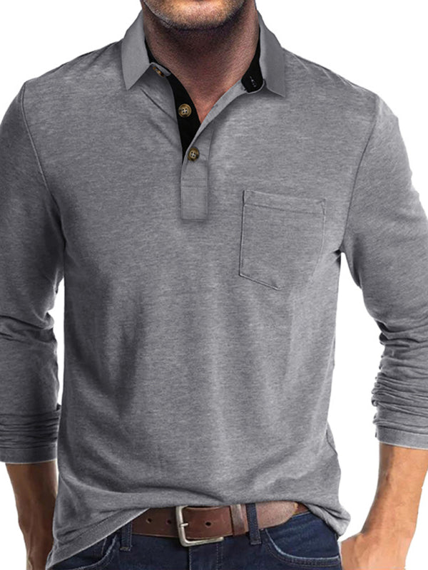 SHOPIQAT New Men's Long Sleeve Lapel Bottoming Polo Shirt Top - Premium  from shopiqat - Just $9.250! Shop now at shopiqat