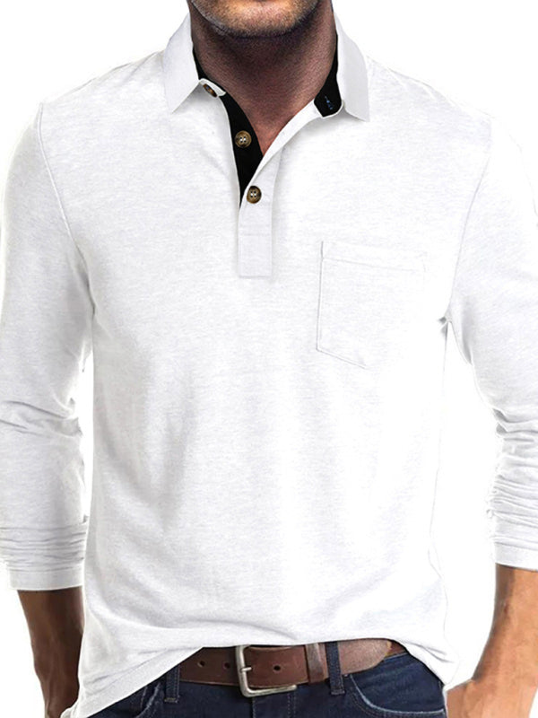 SHOPIQAT New Men's Long Sleeve Lapel Bottoming Polo Shirt Top - Premium  from shopiqat - Just $9.250! Shop now at shopiqat
