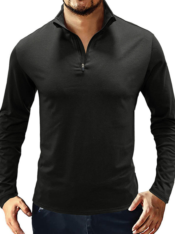 SHOPIQAT New Men's Long Sleeve Stand Collar Pullover Zip Polo Shirt - Premium  from shopiqat - Just $8.900! Shop now at shopiqat