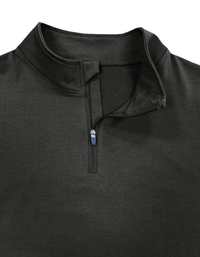 SHOPIQAT New Men's Long Sleeve Stand Collar Pullover Zip Polo Shirt - Premium  from shopiqat - Just $6.190! Shop now at shopiqat