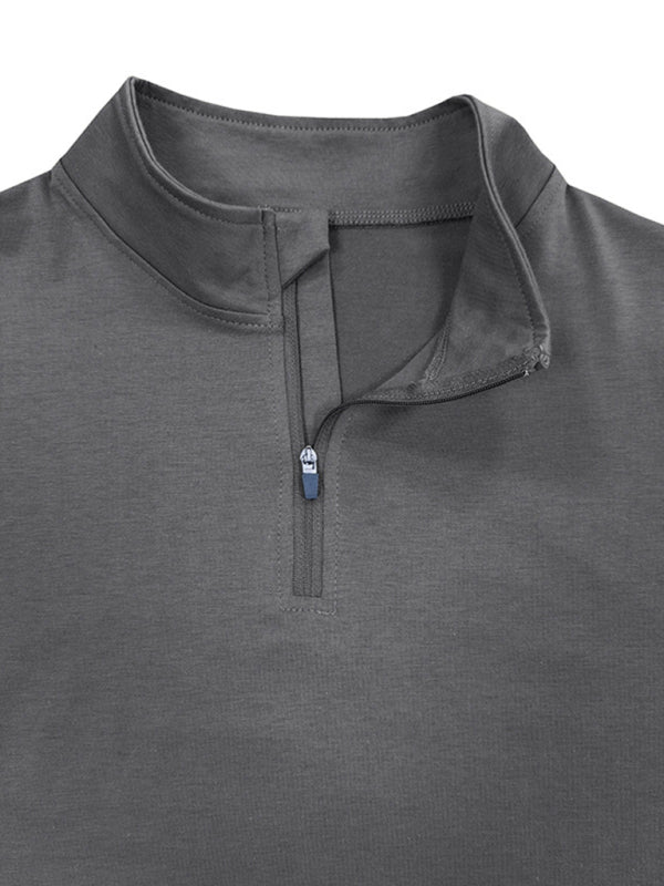 SHOPIQAT New Men's Long Sleeve Stand Collar Pullover Zip Polo Shirt - Premium  from shopiqat - Just $8.900! Shop now at shopiqat