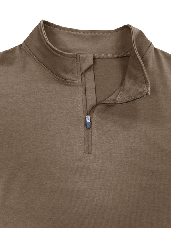 SHOPIQAT New Men's Long Sleeve Stand Collar Pullover Zip Polo Shirt - Premium  from shopiqat - Just $8.900! Shop now at shopiqat