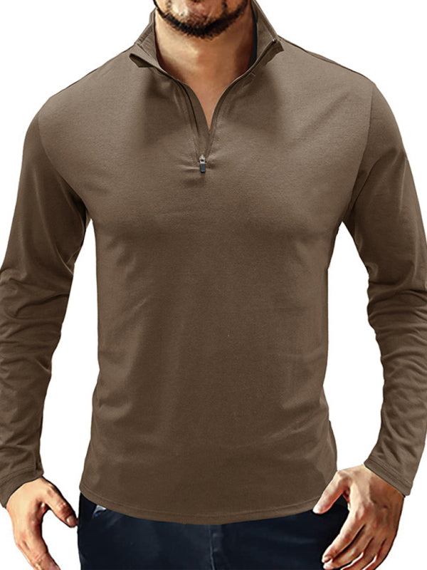 SHOPIQAT New Men's Long Sleeve Stand Collar Pullover Zip Polo Shirt - Premium  from shopiqat - Just $8.900! Shop now at shopiqat