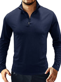 SHOPIQAT New Men's Long Sleeve Stand Collar Pullover Zip Polo Shirt - Premium  from shopiqat - Just $8.900! Shop now at shopiqat