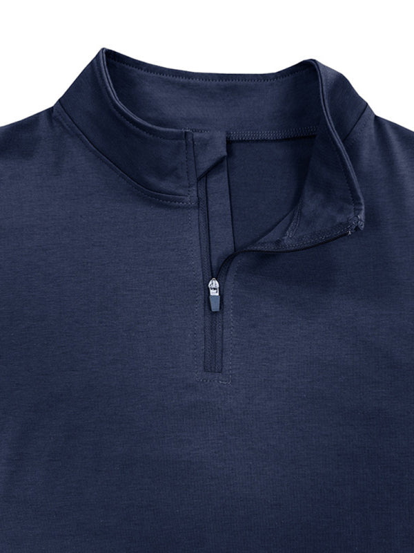 SHOPIQAT New Men's Long Sleeve Stand Collar Pullover Zip Polo Shirt - Premium  from shopiqat - Just $8.900! Shop now at shopiqat