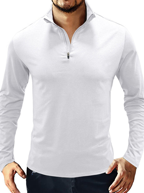 SHOPIQAT New Men's Long Sleeve Stand Collar Pullover Zip Polo Shirt - Premium  from shopiqat - Just $8.900! Shop now at shopiqat