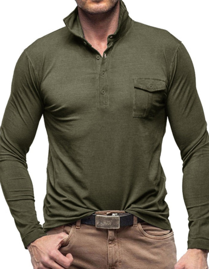 SHOPIQAT Men's Lapel Solid Colour Long Sleeve Polo Shirt - Premium  from shopiqat - Just $6.620! Shop now at shopiqat