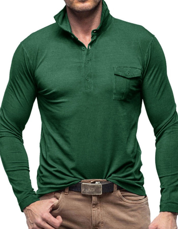 SHOPIQAT Men's Lapel Solid Colour Long Sleeve Polo Shirt - Premium  from shopiqat - Just $9.900! Shop now at shopiqat