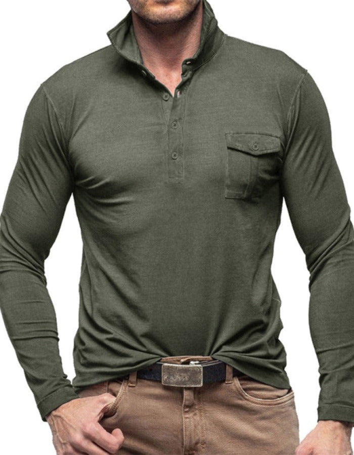 SHOPIQAT Men's Lapel Solid Colour Long Sleeve Polo Shirt - Premium  from shopiqat - Just $9.900! Shop now at shopiqat