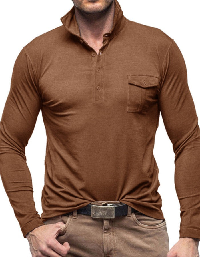 SHOPIQAT Men's Lapel Solid Colour Long Sleeve Polo Shirt - Premium  from shopiqat - Just $9.900! Shop now at shopiqat