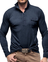 SHOPIQAT Men's Lapel Solid Colour Long Sleeve Polo Shirt - Premium  from shopiqat - Just $9.900! Shop now at shopiqat