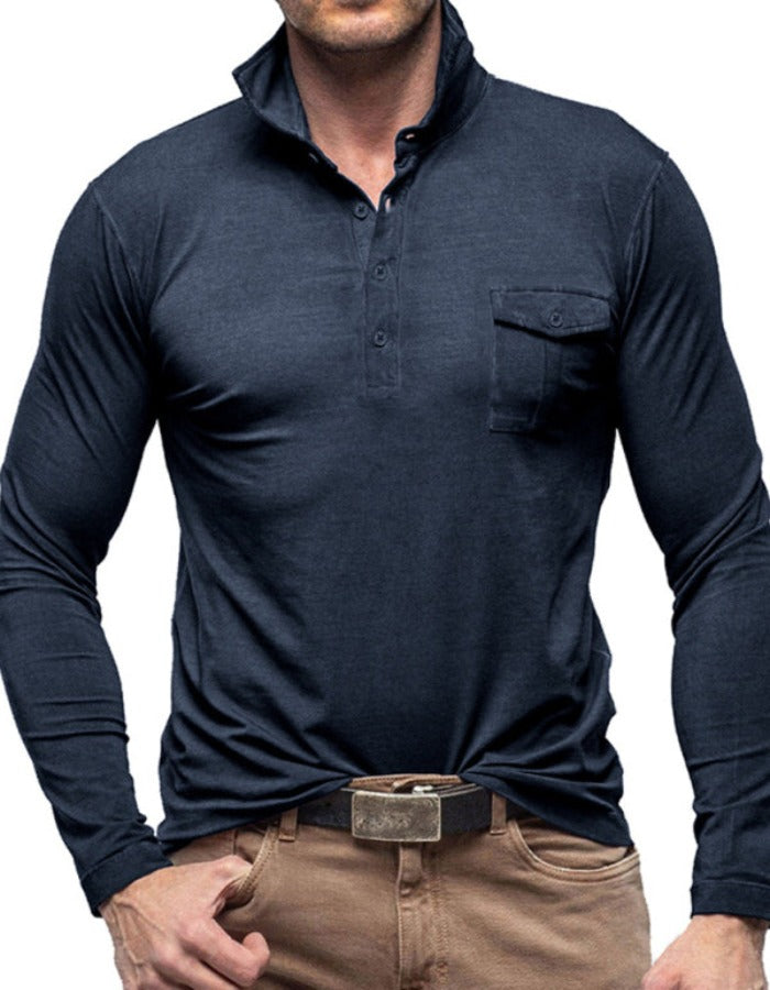 SHOPIQAT Men's Lapel Solid Colour Long Sleeve Polo Shirt - Premium  from shopiqat - Just $9.900! Shop now at shopiqat