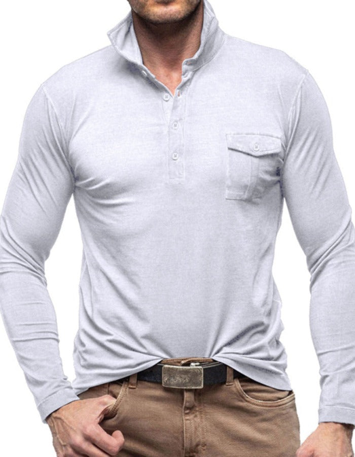 SHOPIQAT Men's Lapel Solid Colour Long Sleeve Polo Shirt - Premium  from shopiqat - Just $9.900! Shop now at shopiqat