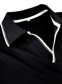 SHOPIQAT Men's New Long-Sleeved V-Neck Lapel Contrasting Colour Polo Shirt - Premium  from shopiqat - Just $8.990! Shop now at shopiqat
