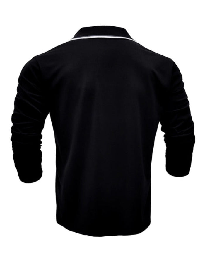 SHOPIQAT Men's New Long-Sleeved V-Neck Lapel Contrasting Colour Polo Shirt - Premium  from shopiqat - Just $6.270! Shop now at shopiqat