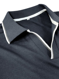 SHOPIQAT Men's New Long-Sleeved V-Neck Lapel Contrasting Colour Polo Shirt - Premium  from shopiqat - Just $8.990! Shop now at shopiqat