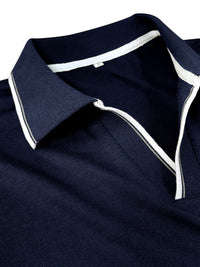 SHOPIQAT Men's New Long-Sleeved V-Neck Lapel Contrasting Colour Polo Shirt - Premium  from shopiqat - Just $8.990! Shop now at shopiqat