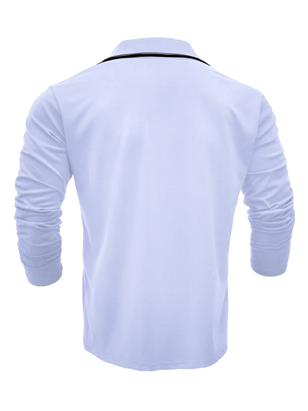 SHOPIQAT Men's New Long-Sleeved V-Neck Lapel Contrasting Colour Polo Shirt - Premium  from shopiqat - Just $8.990! Shop now at shopiqat