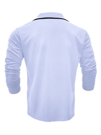 SHOPIQAT Men's New Long-Sleeved V-Neck Lapel Contrasting Colour Polo Shirt - Premium  from shopiqat - Just $8.990! Shop now at shopiqat