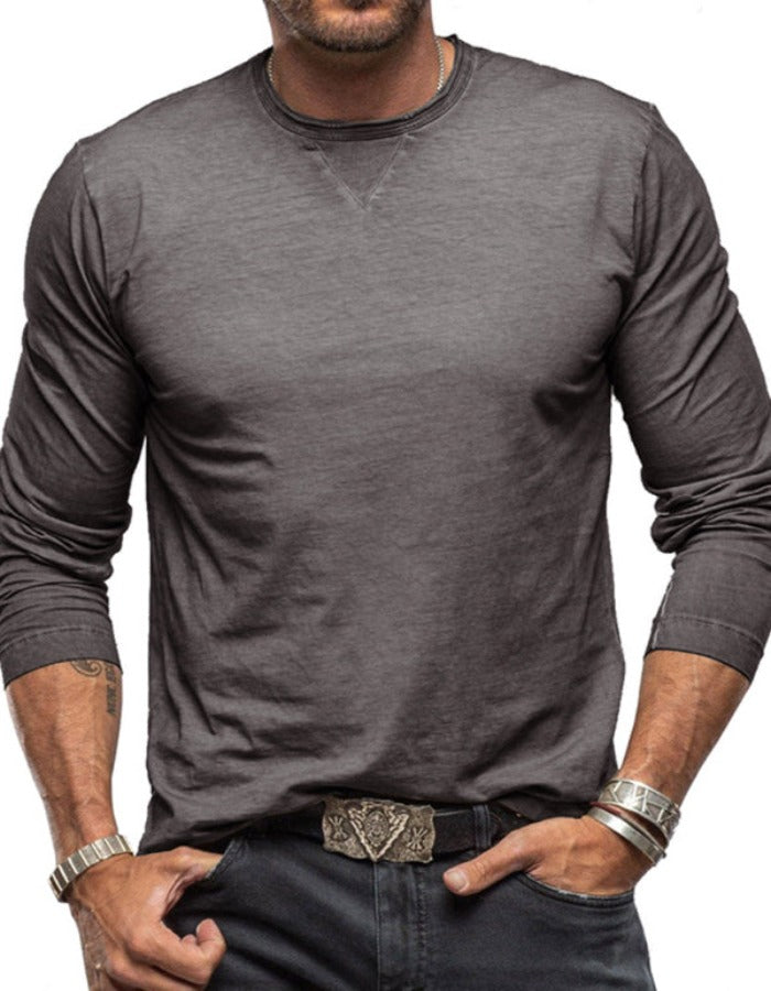 SHOPIQAT Men's New Solid Colour Round Neck Long Sleeve Cotton T-Shirt - Premium  from shopiqat - Just $8.550! Shop now at shopiqat