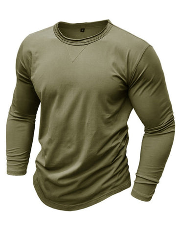 SHOPIQAT Men's New Solid Colour Round Neck Long Sleeve Cotton T-Shirt - Premium  from shopiqat - Just $5.990! Shop now at shopiqat
