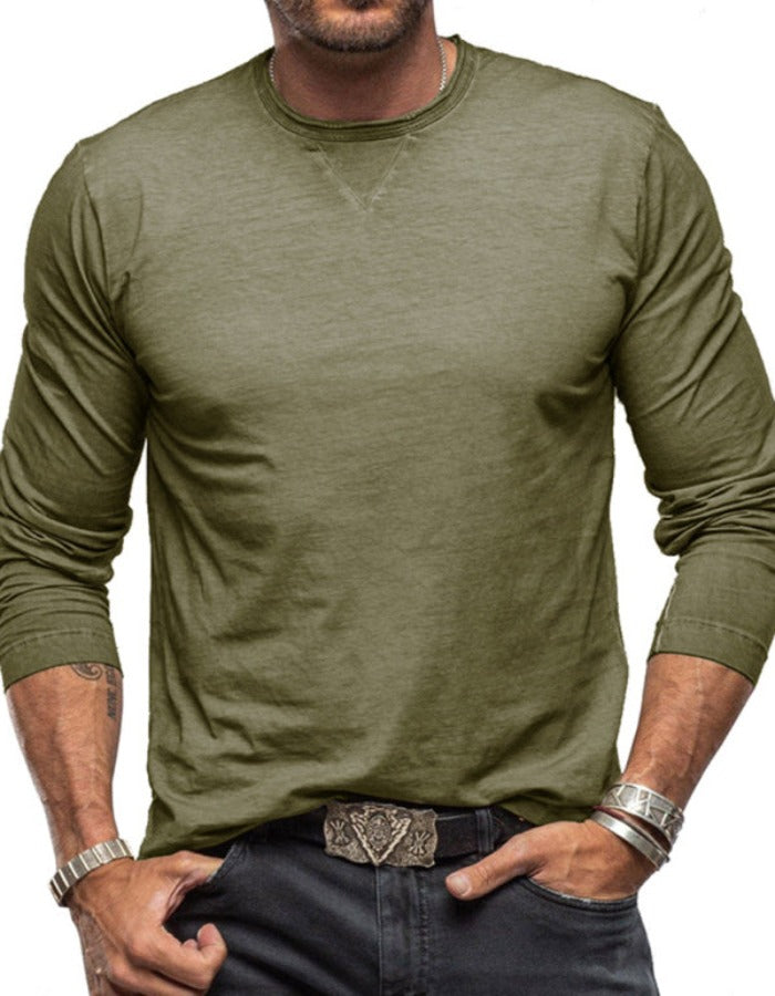 SHOPIQAT Men's New Solid Colour Round Neck Long Sleeve Cotton T-Shirt - Premium  from shopiqat - Just $8.550! Shop now at shopiqat