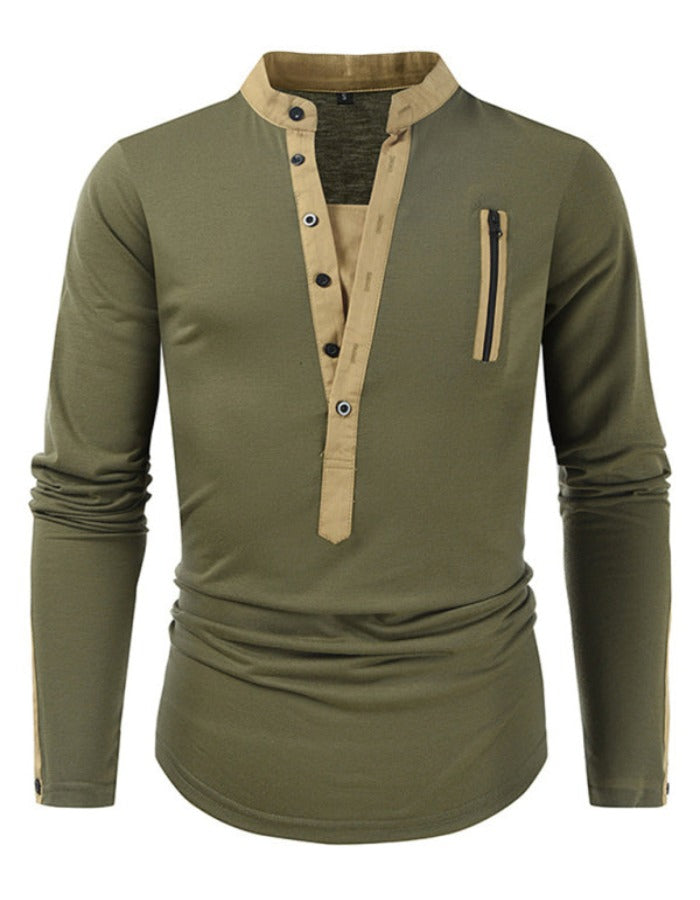 SHOPIQAT Men's New Outdoor Tactical Zipper Colourblock Henley Collar Long Sleeve T-Shirt - Premium  from shopiqat - Just $8.750! Shop now at shopiqat