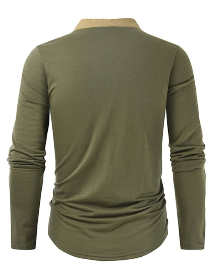 SHOPIQAT Men's New Outdoor Tactical Zipper Colourblock Henley Collar Long Sleeve T-Shirt - Premium  from shopiqat - Just $8.750! Shop now at shopiqat