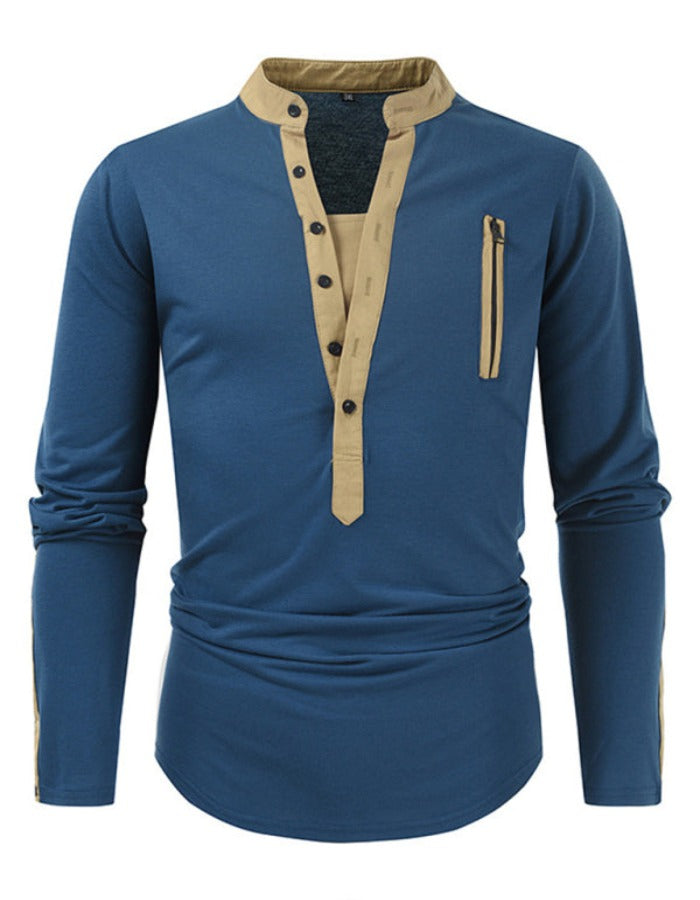 SHOPIQAT Men's New Outdoor Tactical Zipper Colourblock Henley Collar Long Sleeve T-Shirt - Premium  from shopiqat - Just $8.750! Shop now at shopiqat