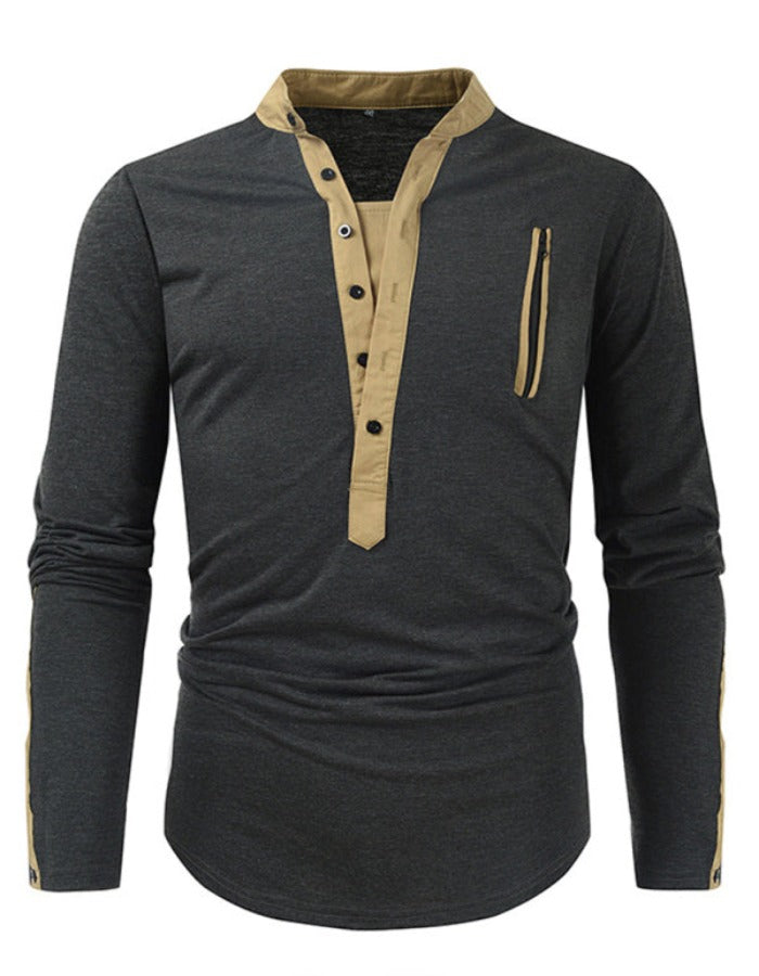 SHOPIQAT Men's New Outdoor Tactical Zipper Colourblock Henley Collar Long Sleeve T-Shirt - Premium  from shopiqat - Just $8.750! Shop now at shopiqat