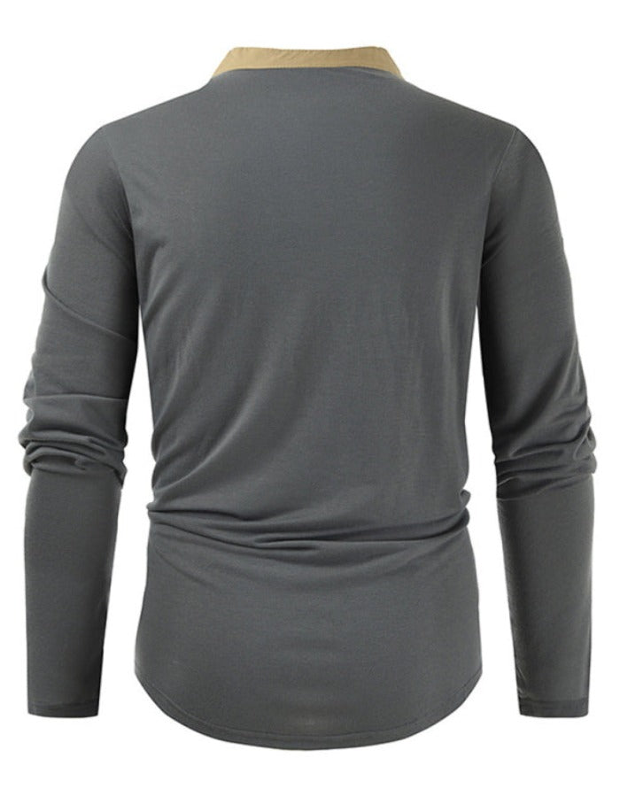 SHOPIQAT Men's New Outdoor Tactical Zipper Colourblock Henley Collar Long Sleeve T-Shirt - Premium  from shopiqat - Just $8.750! Shop now at shopiqat
