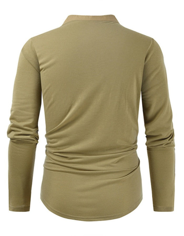 SHOPIQAT Men's New Outdoor Tactical Zipper Colourblock Henley Collar Long Sleeve T-Shirt - Premium  from shopiqat - Just $8.750! Shop now at shopiqat