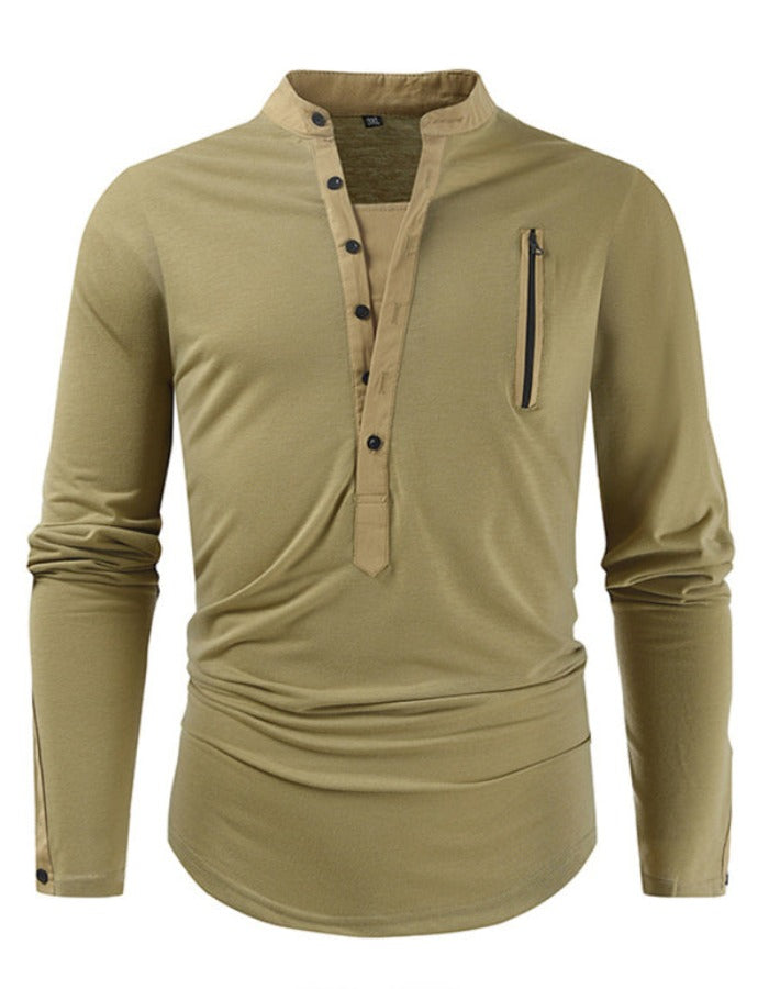 SHOPIQAT Men's New Outdoor Tactical Zipper Colourblock Henley Collar Long Sleeve T-Shirt - Premium  from shopiqat - Just $8.750! Shop now at shopiqat
