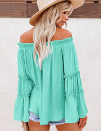SHOPIQAT Women's Slub Cotton Women's Flared Sleeve One-Line Neck Top - Premium  from shopiqat - Just $6.900! Shop now at shopiqat