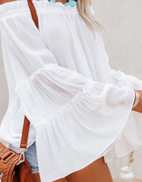 SHOPIQAT Women's Slub Cotton Women's Flared Sleeve One-Line Neck Top - Premium  from shopiqat - Just $4.900! Shop now at shopiqat
