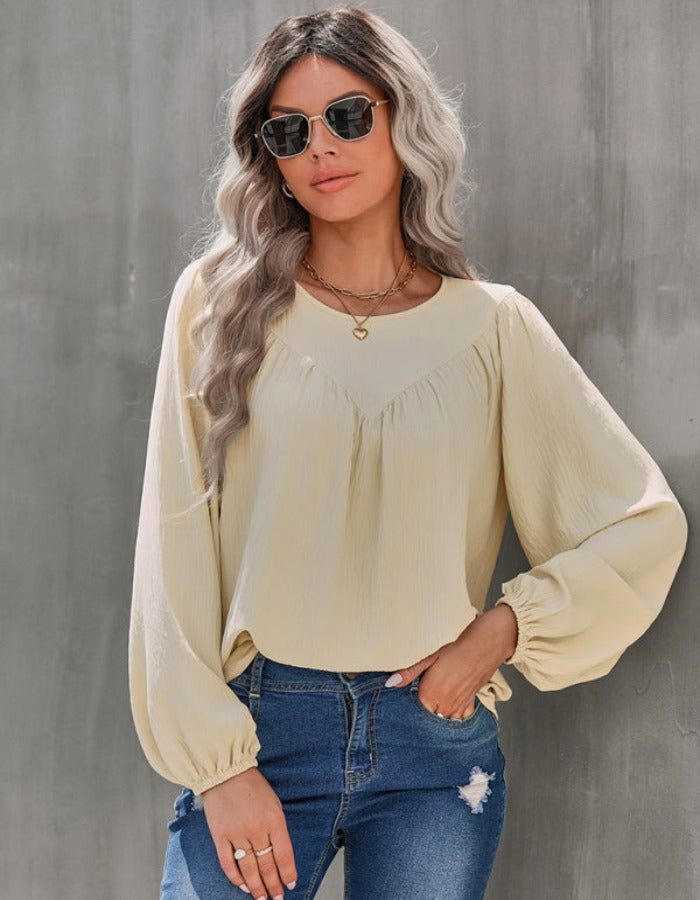 SHOPIQAT Women's Casual Loose Round Neck Solid Color Pullover Shirt - Premium  from shopiqat - Just $7.800! Shop now at shopiqat