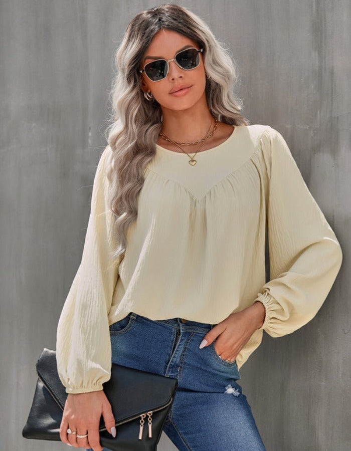 SHOPIQAT Women's Casual Loose Round Neck Solid Color Pullover Shirt - Premium  from shopiqat - Just $7.800! Shop now at shopiqat