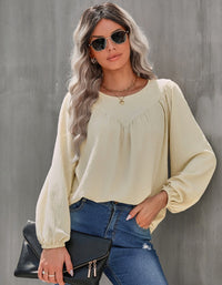 SHOPIQAT Women's Casual Loose Round Neck Solid Color Pullover Shirt - Premium  from shopiqat - Just $7.800! Shop now at shopiqat