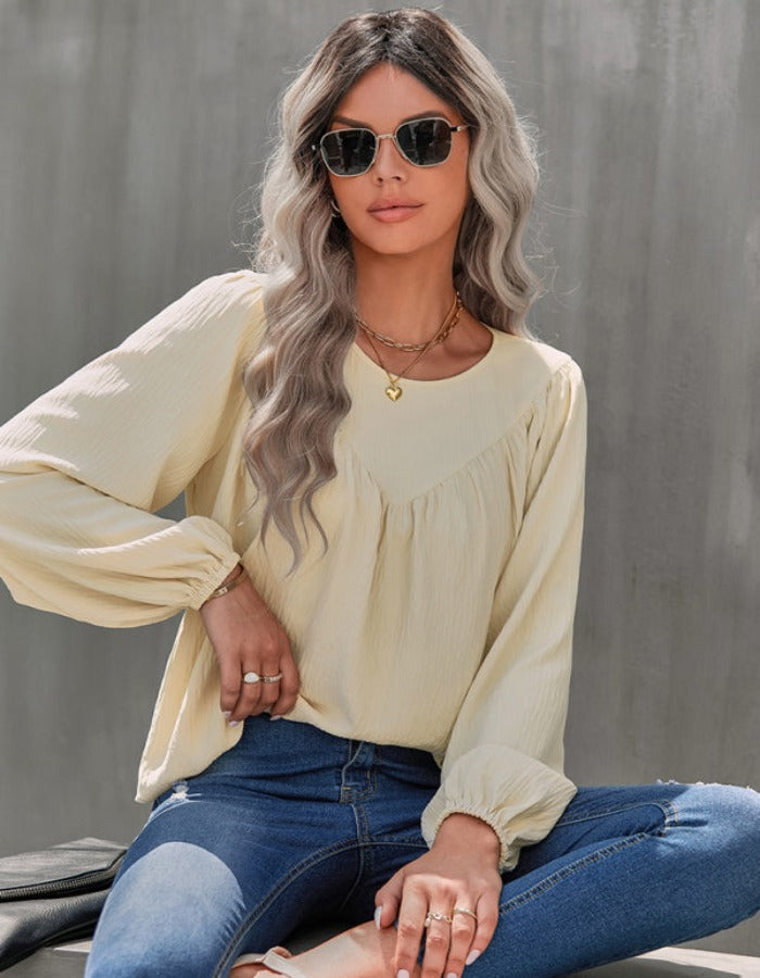 SHOPIQAT Women's Casual Loose Round Neck Solid Color Pullover Shirt - Premium  from shopiqat - Just $7.800! Shop now at shopiqat