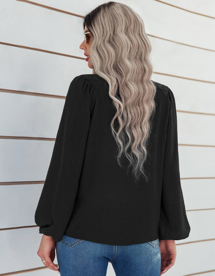 SHOPIQAT Women's Casual Loose Round Neck Solid Color Pullover Shirt - Premium  from shopiqat - Just $7.800! Shop now at shopiqat