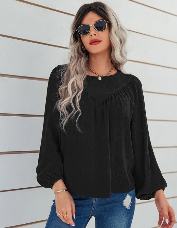 SHOPIQAT Women's Casual Loose Round Neck Solid Color Pullover Shirt - Premium  from shopiqat - Just $7.800! Shop now at shopiqat