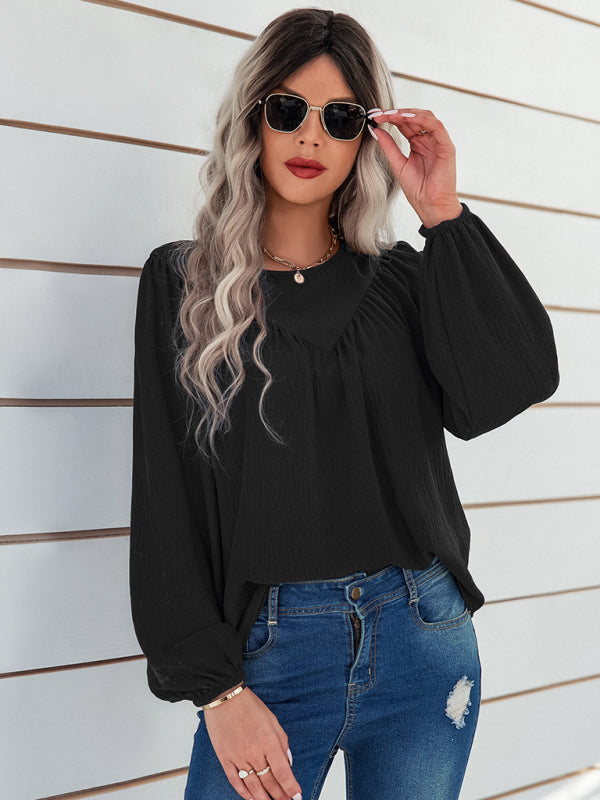 SHOPIQAT Women's Casual Loose Round Neck Solid Color Pullover Shirt - Premium  from shopiqat - Just $7.800! Shop now at shopiqat